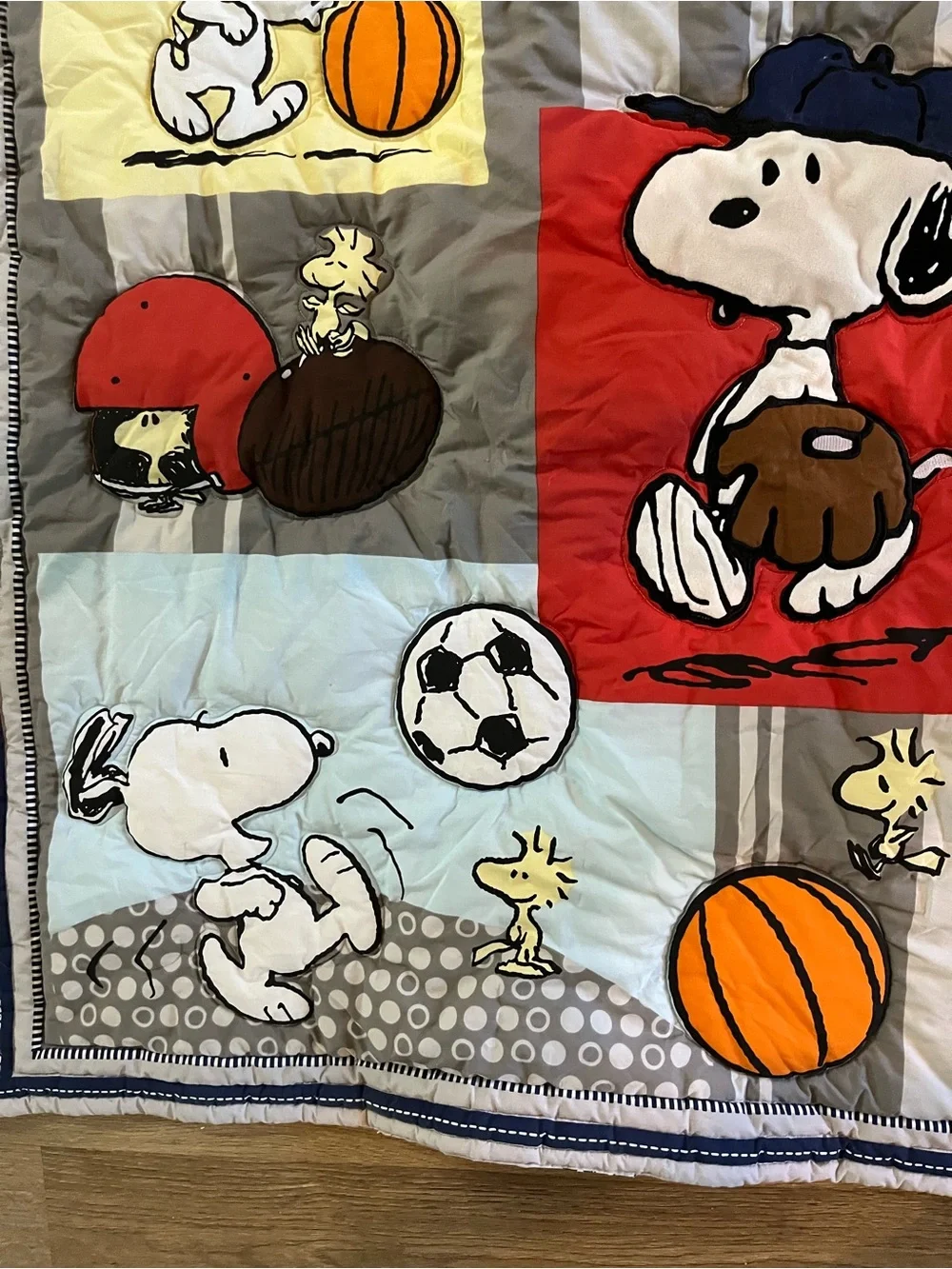 Lambs & Ivy Peanuts Snoopy and Woodstock Sports Baby Crib Blanket Quilt Nursery